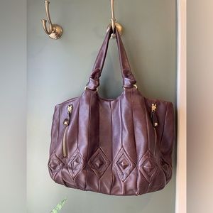 Elliot Lucca brown leather studded tote.